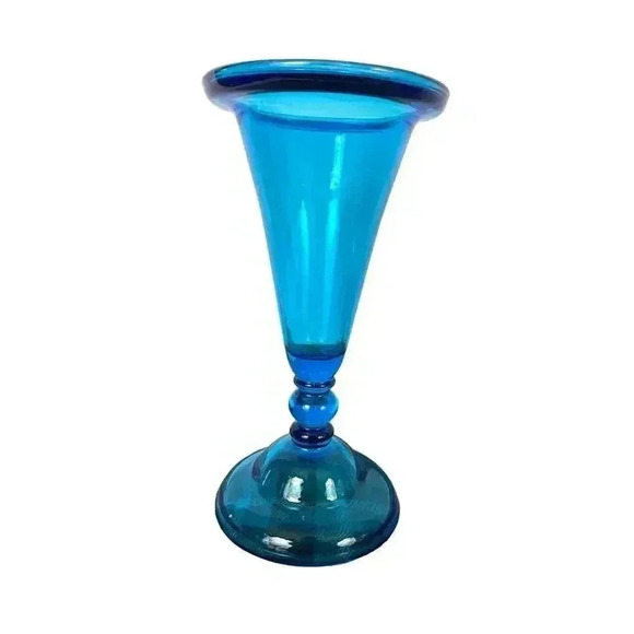 Vintage Other - Blue Clear Pressed Glass Vase MCM Home Decor 11" Tall